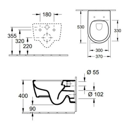 Pack WC suspendu sans bride VILLEROY ET BOCH Avento + abattant + plaque chromée + bâti Grohe