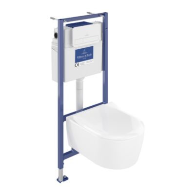 Pack WC suspendu sans bride VILLEROY ET BOCH Avento + Bâti support ViConnect Pro + abattant frein de chute + plaque blanche