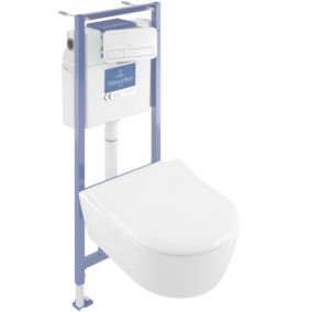 Pack WC suspendu sans bride VILLEROY ET BOCH Avento + Bâti support ViConnect Pro + abattant frein de chute + plaque blanche