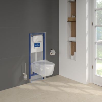 Pack WC suspendu sans bride VILLEROY ET BOCH Avento + Bâti support ViConnect Pro + abattant frein de chute + plaque blanche