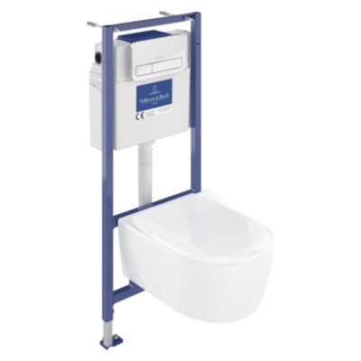 Pack WC suspendu sans bride VILLEROY ET BOCH Avento + Bâti support ViConnect Pro + abattant frein de chute + plaque chromée