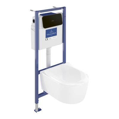 Pack WC suspendu sans bride VILLEROY ET BOCH Avento + Bâti support ViConnect Pro + abattant frein de chute + plaque noir mat