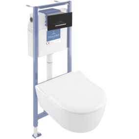 Pack WC suspendu sans bride VILLEROY ET BOCH Avento + Bâti support ViConnect Pro + abattant frein de chute + plaque noir mat