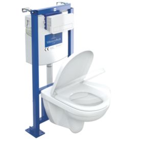 Pack WC suspendu sans bride VILLEROY ET BOCH O.novo + abattant + plaque blanche + bâti