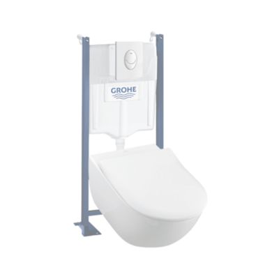 Pack WC suspendu sans bride VILLEROY ET BOCH Subway 2.0 + abattant + plaque blanche + bâti Grohe