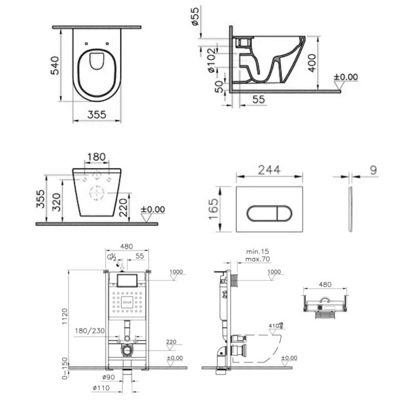 Pack WC suspendu VitrA Integra blanc + bâti mur porteur V-Fix Core + Plaque Round Blanche