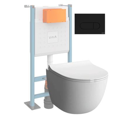 Pack WC suspendu VitrA Sento blanc + bâti autoportant V-Fix Core + Plaque Round Noir mat