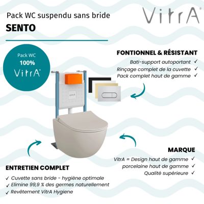 Pack WC suspendu VitrA Sento lin mat + bâti autoportant V-Fix Core ...