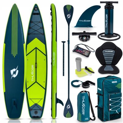 Paddle gonflable 365 cm planche SUP pour nager Thunder professionnelle avec siège sac à dos à roulettes et accessoires 1 pièce.