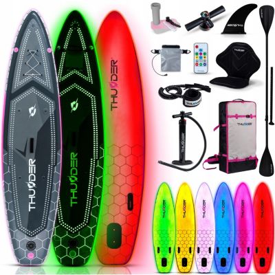 Paddle gonflable éclairée 320 cm planche SUP pour nager Thunder LED RGB avec siège télécommande et accessoires 1 pièce.