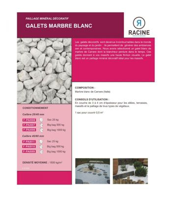 Paillage minéral Galet marbre blanc Carrare 40-60mm  10 sacs 25 kg - F-PAI011-10x25