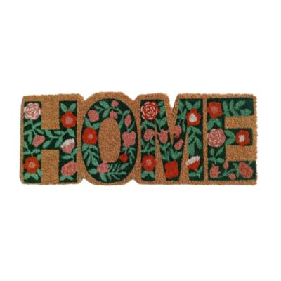 Paillasson d'entrée antidérapant en fibre de coco fleuri " Home " multicouleurs L.60 x l.40cm Ornami