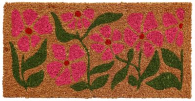 Paillasson d'entrée en fibre de coco fleurs roses L.25 x l.50 cm Sweetsol