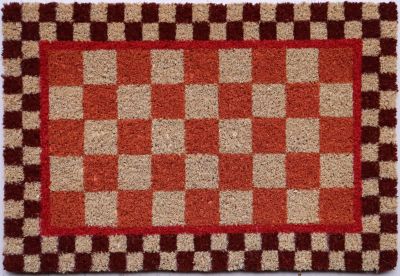 Paillasson d’entrée en fibres de coco décoratif damier terracotta 40 x 60 cm Sweetsol