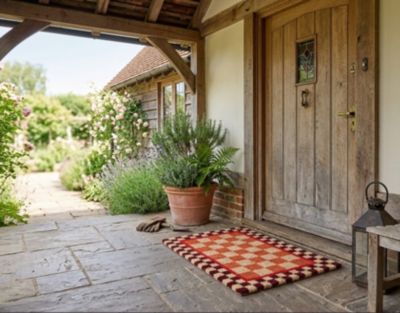 Paillasson d’entrée en fibres de coco décoratif damier terracotta 40 x 60 cm Sweetsol