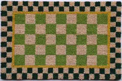 Paillasson d’entrée en fibres de coco décoratif damier vert 40 x 60 cm Sweetsol