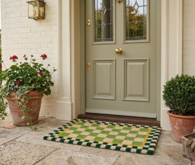 Paillasson d’entrée en fibres de coco décoratif damier vert 40 x 60 cm Sweetsol