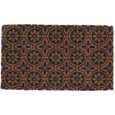 Paillasson en fibres de coco à motifs 75x45 cm Fleurs