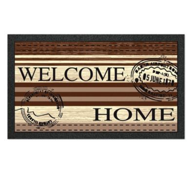 Paillasson Welcome Home - Motif Bois et Timbres Vintage - Antidérapant ...