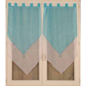 Paire de double petits voilages à pompon (2x60x120 cm - Bleu)