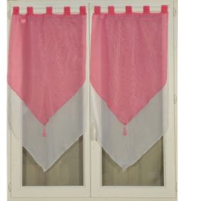 Paire de double petits voilages à pompon (2x60x120 cm - Rose)