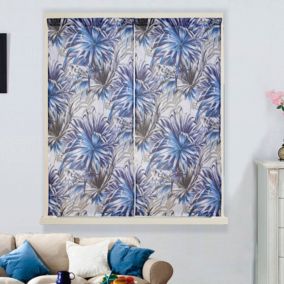 Paire de petits rideaux droits au style tropical (60x120 cm - Bleu)