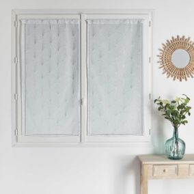 Paire de petits voilages brodés au style art déco (60x120 cm - Blanc)