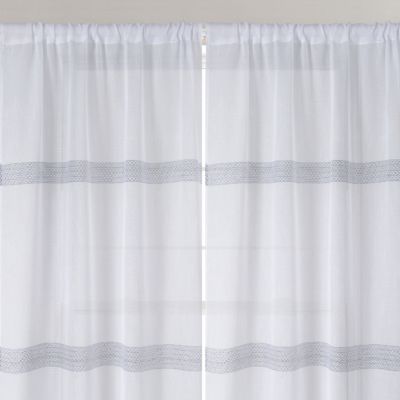 Paire de petits voilages droits à rayures (90x160 cm - Blanc)