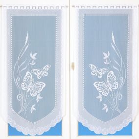 Paire de petits voilages en dentelle motifs papillons (60x120 cm - Blanc)