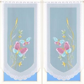 Paire de petits voilages en dentelle motifs papillons (60x120 cm - Turquoise)