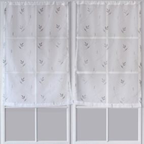 Paire de Petits voilages Motif "Floral" (60x120 cm - Gris clair)