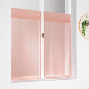 Paire de petits voilages unis et tamisants en poly/lin (45x90 cm - Rose Clair)