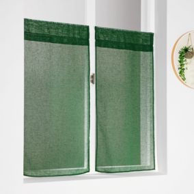 Paire de petits voilages unis et tamisants en poly/lin (60x120 cm - Vert sapin)