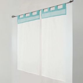 Paire de Petits voilages Voile Aspect Lin (45x90 cm - Bleu ciel)