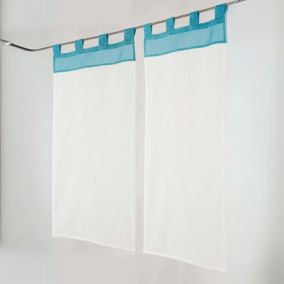 Paire de Petits voilages Voile Aspect Lin (45x90 cm - Bleu)