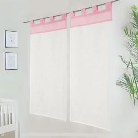 Paire de Petits voilages Voile Aspect Lin (45x90 cm - Rose Clair)