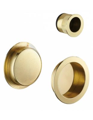 Paire de poignées cuvettes rondes encastrables pour porte coulissante, laitonné - THIRARD