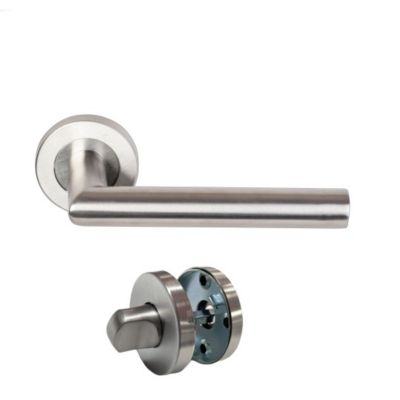 Paire de Poignées de porte sur Rosaces Rondes " Elsa Angle Vif " inox 304 KLOSE BESSER - +1 Paire de rosaces condamnation