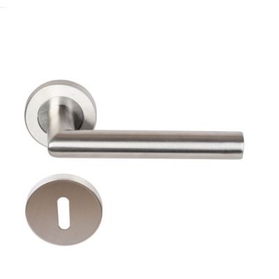 Paire de Poignées de porte sur Rosaces Rondes " Elsa Angle Vif " inox 304 KLOSE BESSER - +1 Paire de rosaces à trou de clé