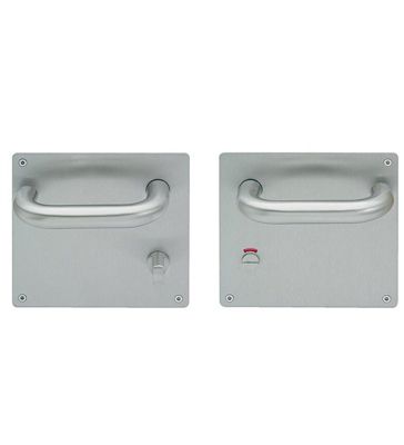 Paire de poignées sur plaque acier carrée avec bouton condamnation et voyant pour toilette PMR Bricard Taille - Droit