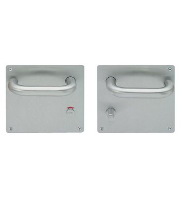 Paire de poignées sur plaque acier carrée avec bouton condamnation et voyant pour toilette PMR Bricard Taille - Gauche
