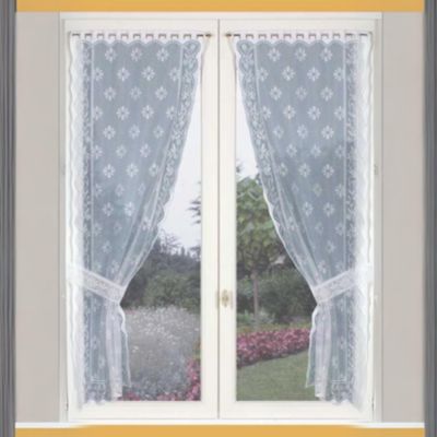 Paire De Rideaux "Bonne Femme" Blanc En Polyester - Finition Macramé - Dimensions 95 X 120 Cm - Avec Embrasses - 10