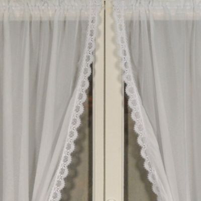 Paire de rideaux bonne femme à bord macramé (95x220 cm - Blanc)