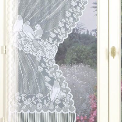 Paire de rideaux "Bonne-Femme" dentelle et franges (60x120 cm - Blanc)