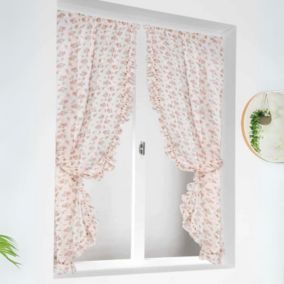 Paire de rideaux bonne femme esprit campagne anglaise (75x160 cm - Rose Clair)