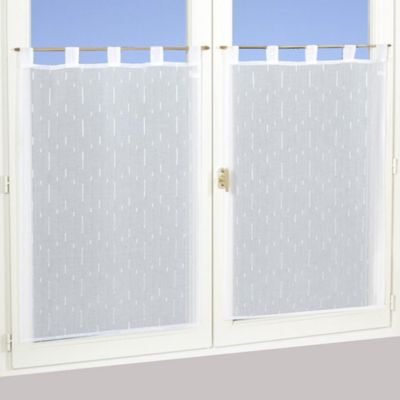 Paire de vitrage tamisant étamine à pattes effet fils coupés blanc L.200 x l.90cm Dylrev