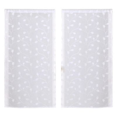 Paire de vitrage tamisant étamine passe-tringle broderie feuilles blanc L.90 x l.60cm Dylrev