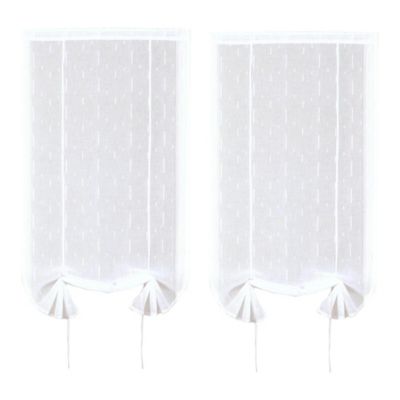Paire de vitrage tamisant étamine passe-tringle rubans relevables blanc L.140 x l.60cm Dylrev