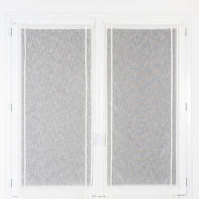 Paire de vitrage tamisant uni avec bande de petits cœurs passe-tringle Mélodie blanc L.90 x l.45cm Rocle