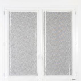 Paire de vitrage tamisant uni avec bande de petits cœurs passe-tringle Mélodie blanc L.90 x l.45cm Rocle